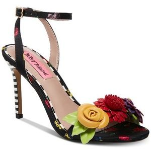 NWOB - Betsy Johnson Flower Sandals Stripe Heel